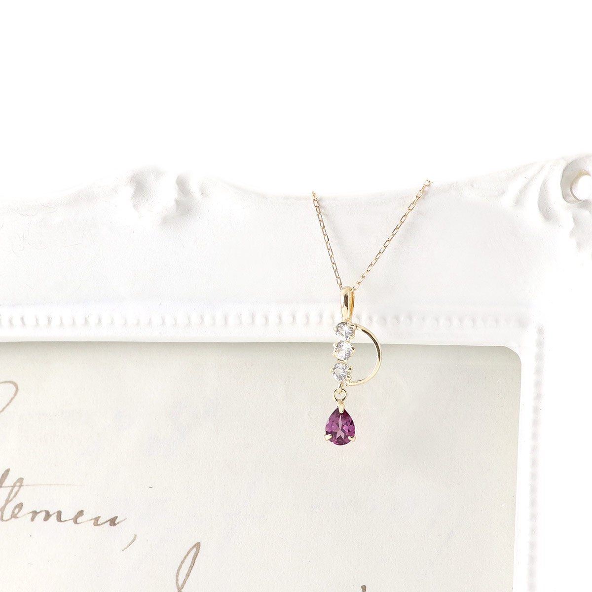 K10YG ホワイトトパーズ＆ロードライトガーネット ネックレス 11月誕生石_10