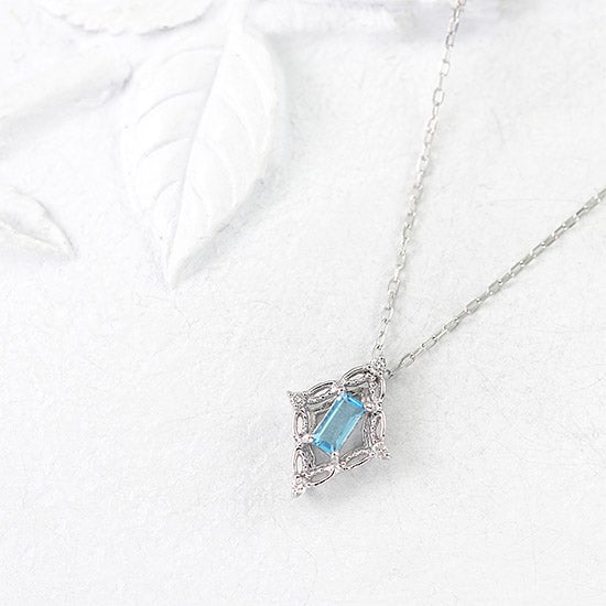 K18WG ブルートパーズ＆ダイヤモンド ネックレス 11月の誕生石_10