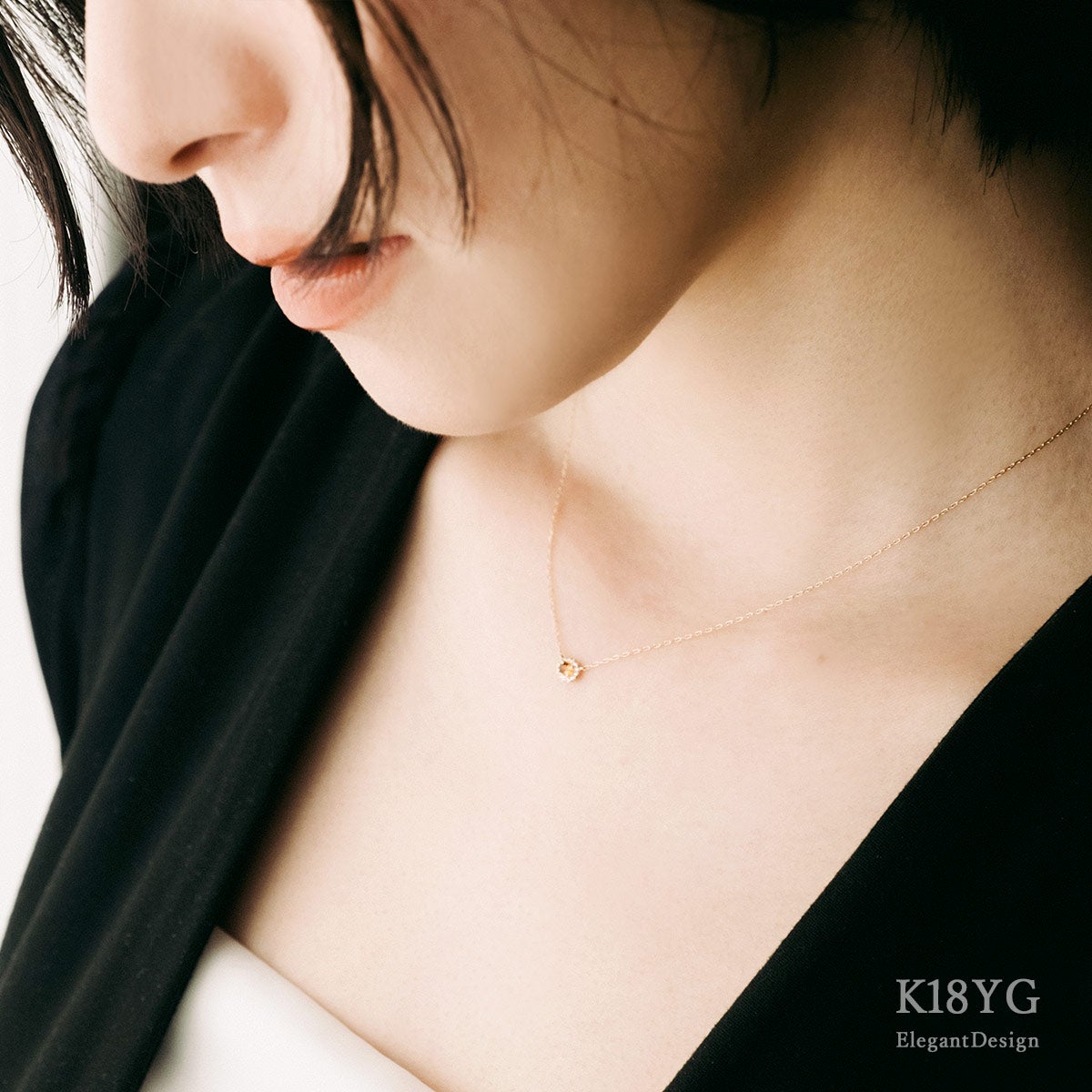 K18YG ダイヤモンド＆シトリン ネックレス 11月の誕生石_09