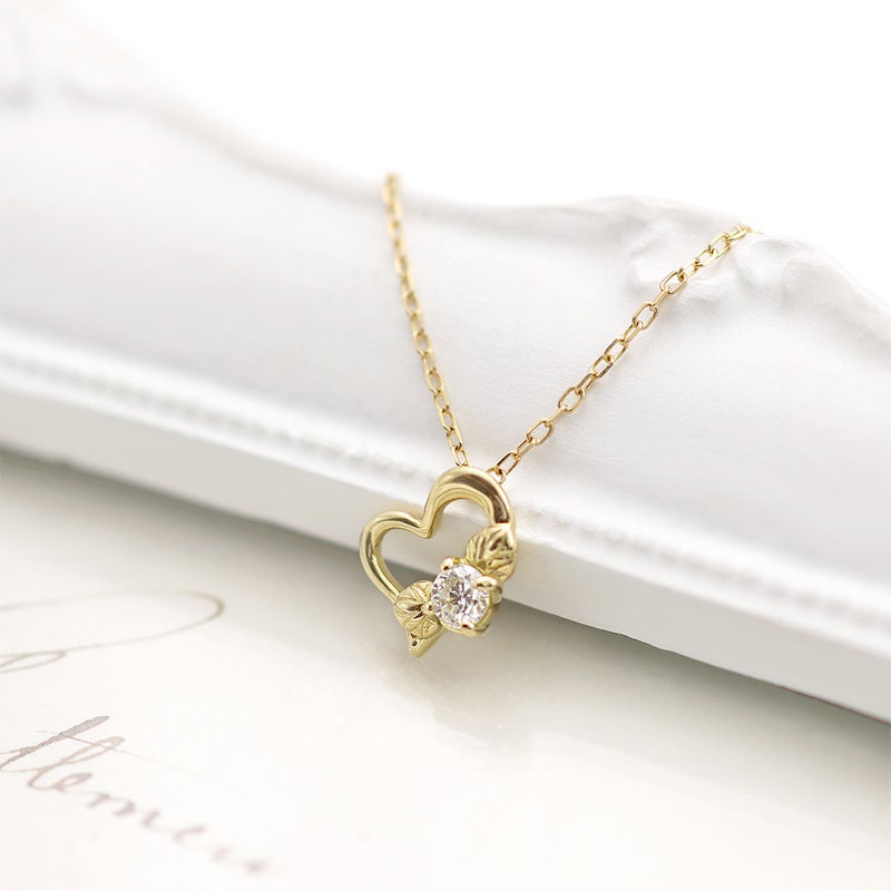 K18 心葉 ダイヤモンド 0.1ct葵×ハートネックレス_05