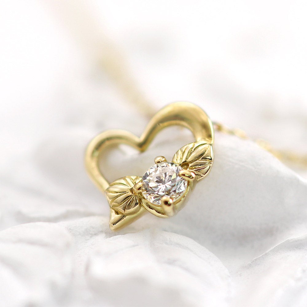 K18 心葉 ダイヤモンド 0.1ct葵×ハートネックレス_14