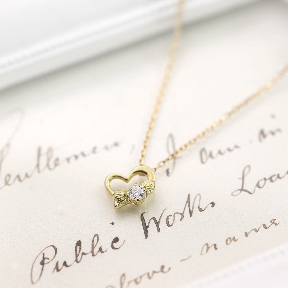 K18 心葉 ダイヤモンド 0.1ct葵×ハートネックレス_15