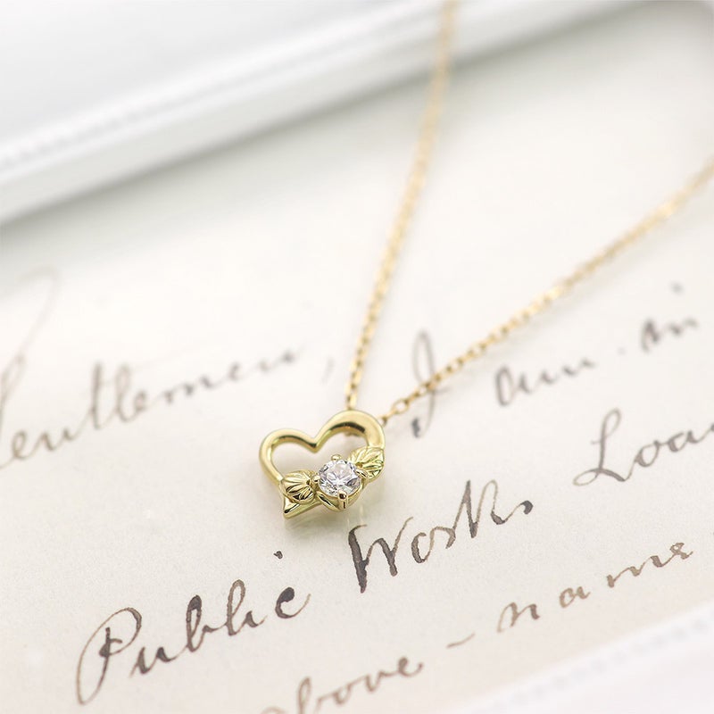 K18 心葉 ダイヤモンド 0.1ct葵×ハートネックレス_15