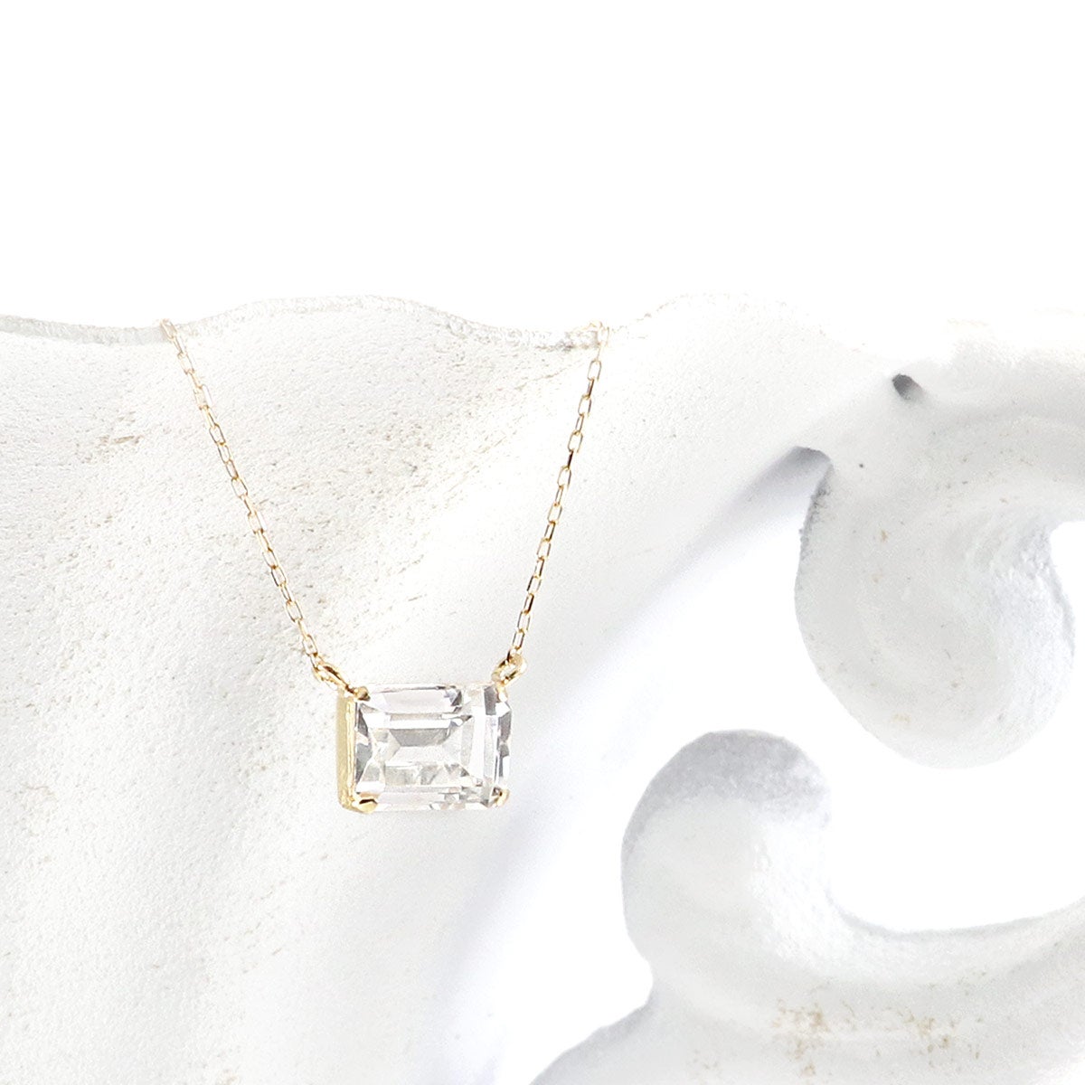 K18YG オクタゴンカット ホワイトトパーズネックレス 11月の誕生石_02