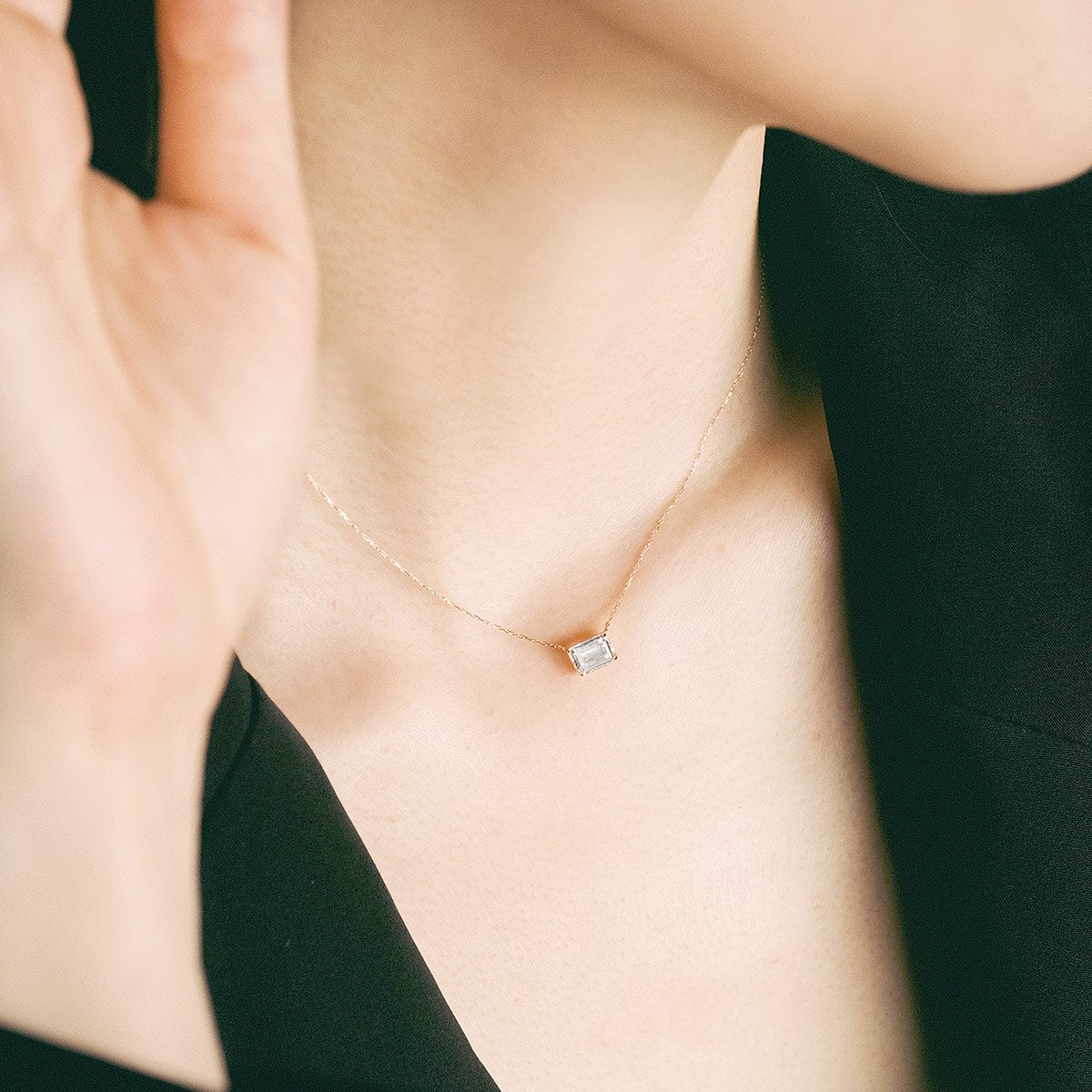 K18YG オクタゴンカット ホワイトトパーズネックレス 11月の誕生石_04