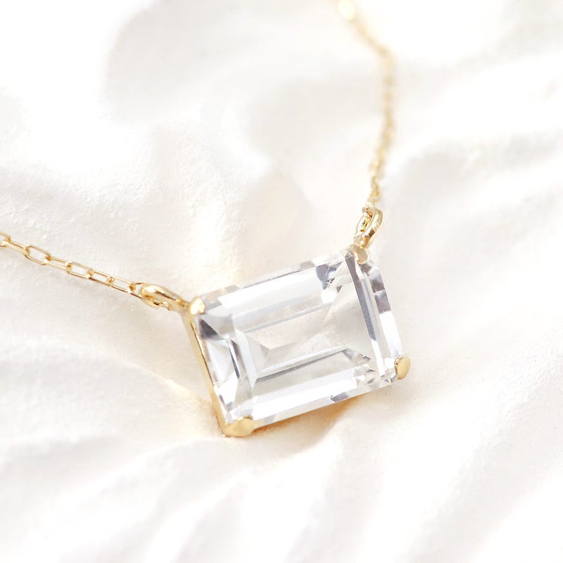 K18YG オクタゴンカット ホワイトトパーズネックレス 11月の誕生石_09