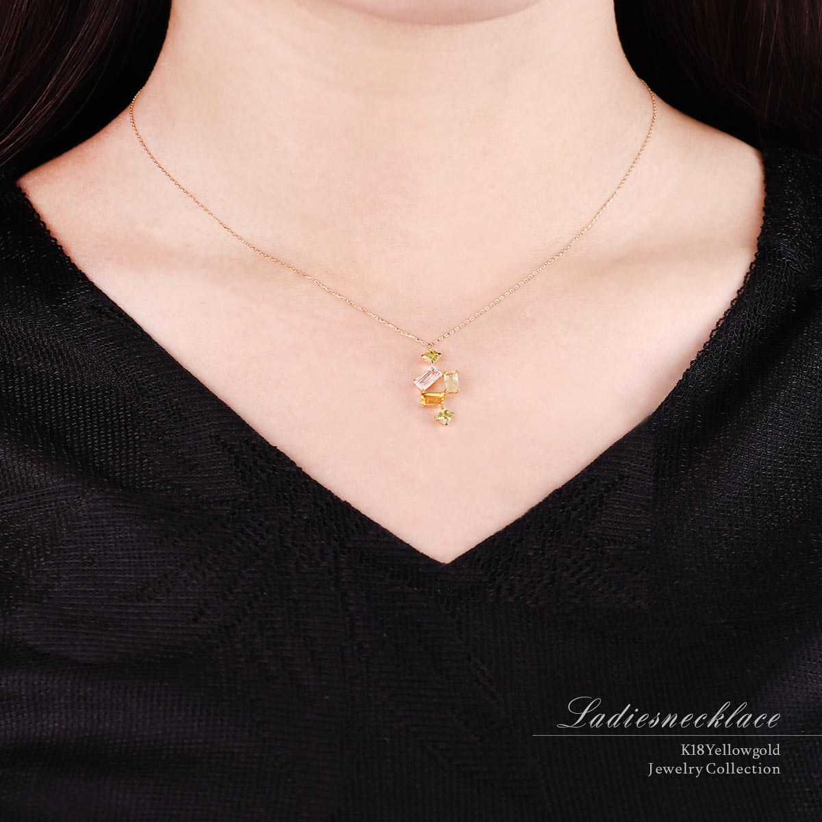 K18YG マルチストーン ネックレス_05