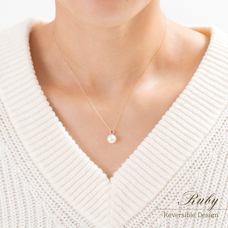 K18YG アコヤ真珠×ダイヤ・ルビー ネックレス_05