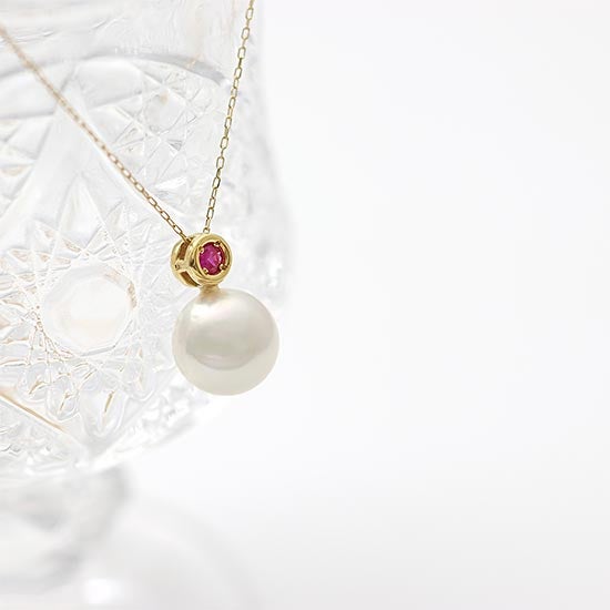 K18YG アコヤ真珠×ダイヤ・ルビー ネックレス_09