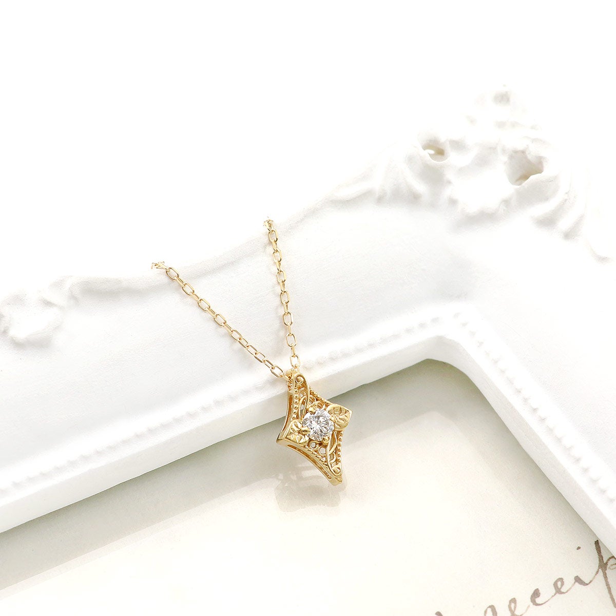 K18 心葉 ダイヤモンド 0.1ct 葵×ひし形ネックレス_03
