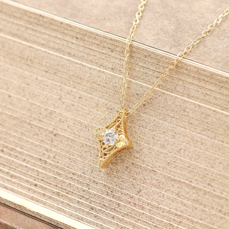 K18 心葉 ダイヤモンド 0.1ct 葵×ひし形ネックレス_14