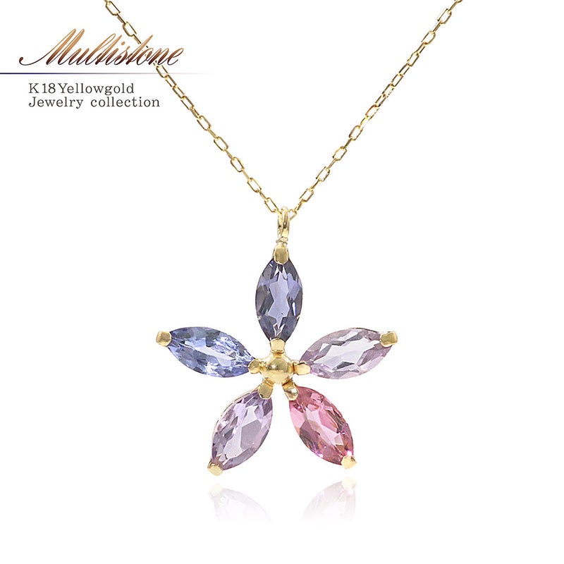 K18YG マルチストーン フラワーネックレス_01