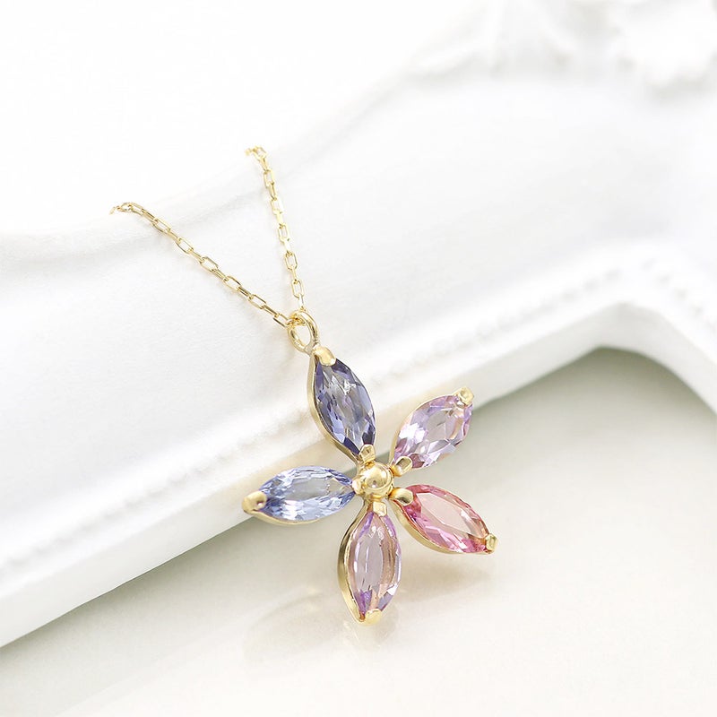 K18YG マルチストーン フラワーネックレス_02