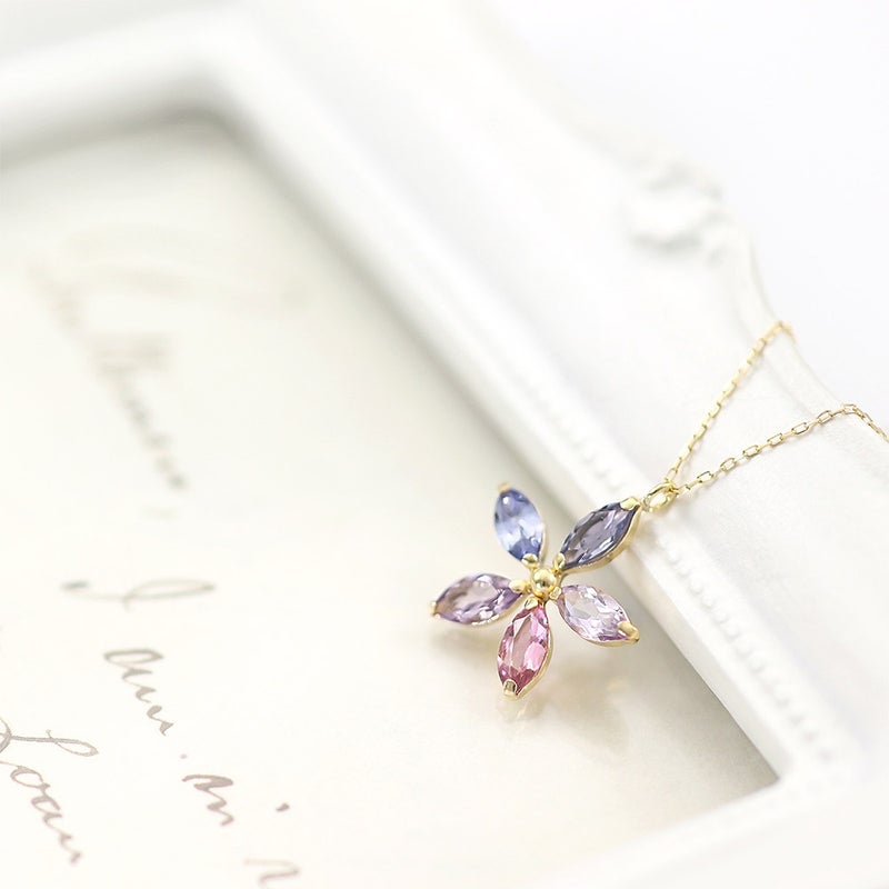 K18YG マルチストーン フラワーネックレス_04