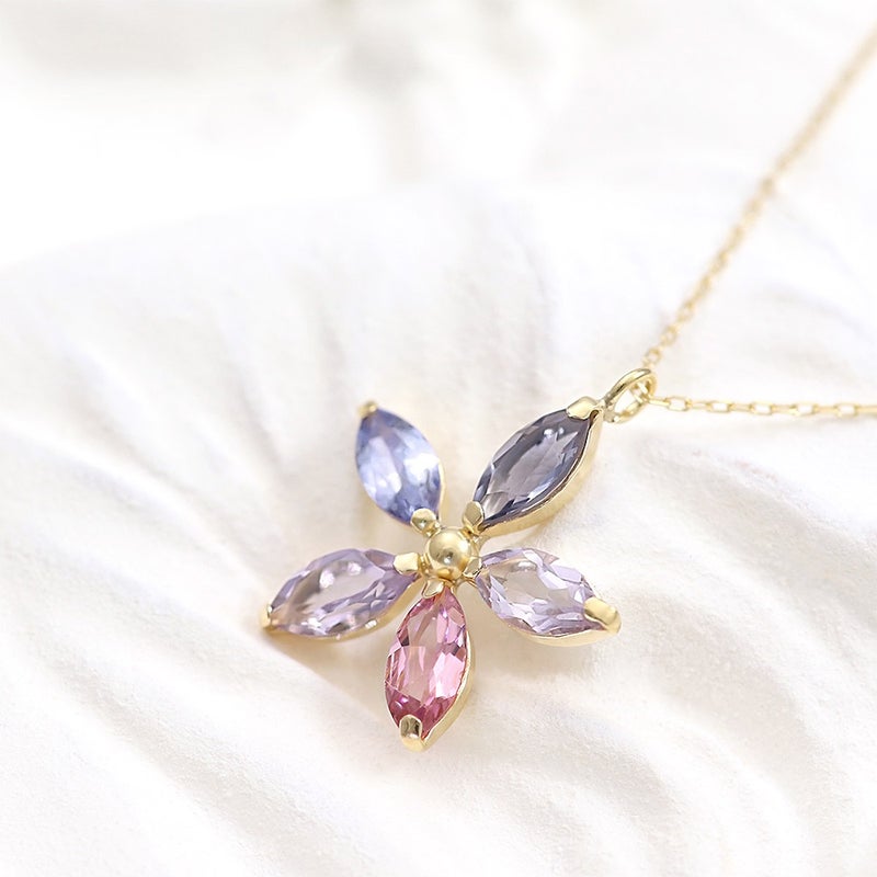 K18YG マルチストーン フラワーネックレス_09