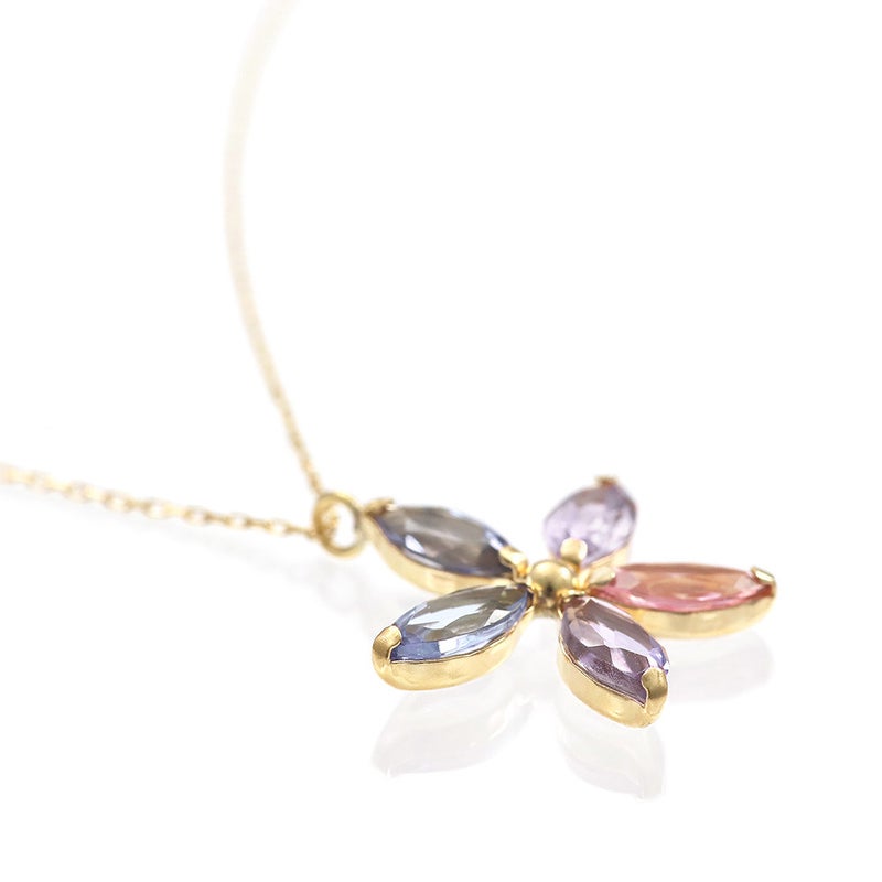 K18YG マルチストーン フラワーネックレス_10