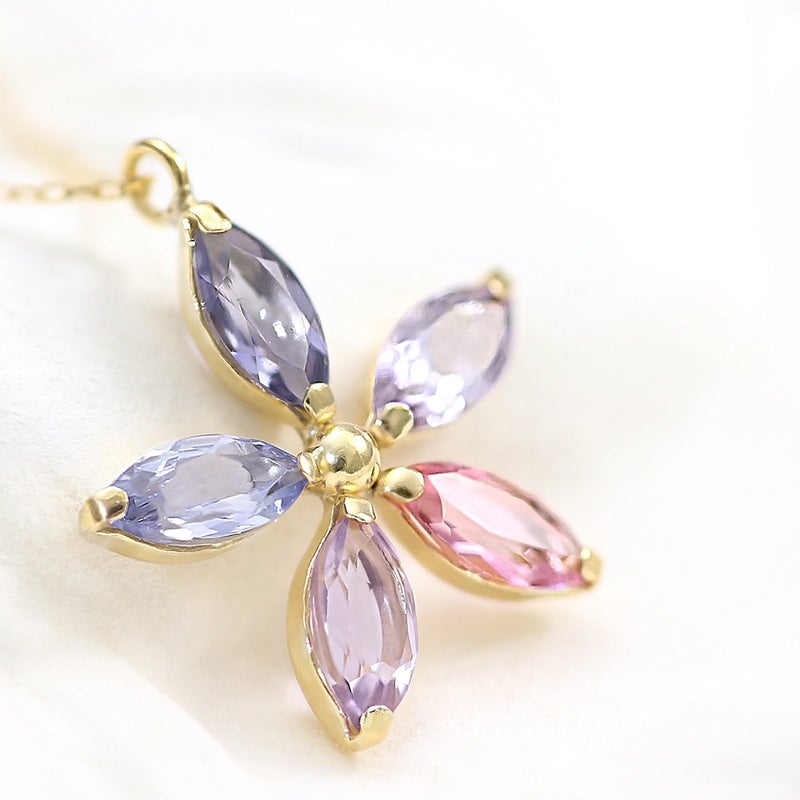 K18YG マルチストーン フラワーネックレス_11