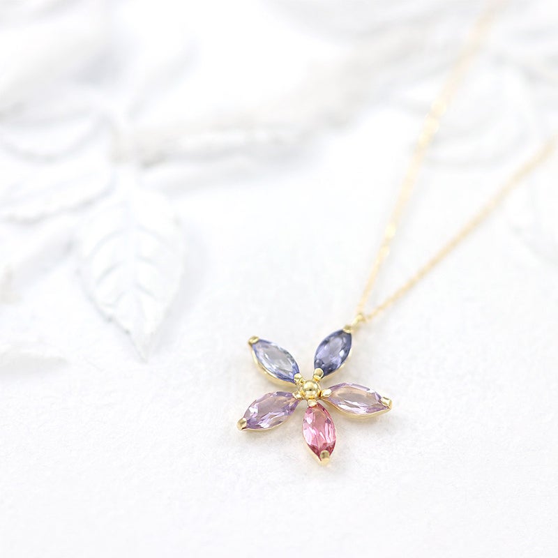 K18YG マルチストーン フラワーネックレス_13