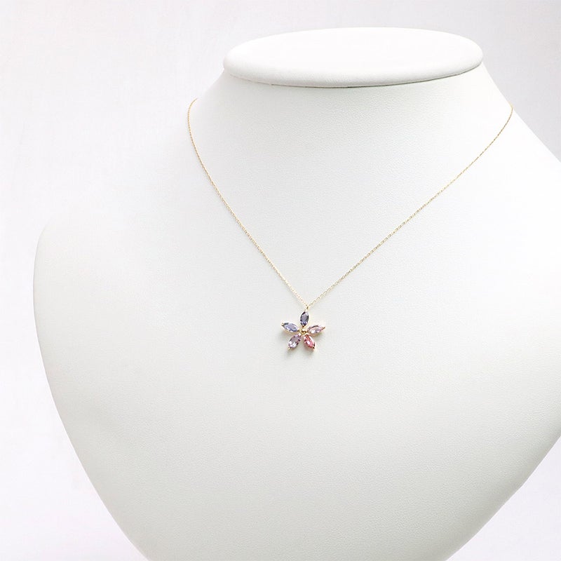 K18YG マルチストーン フラワーネックレス_14