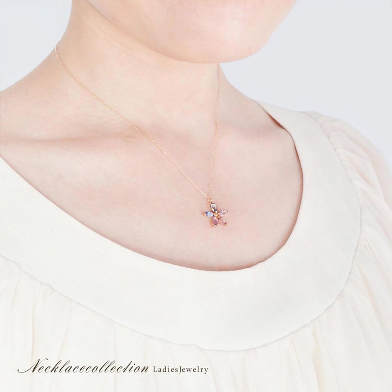 K18YG マルチストーン フラワーネックレス_15