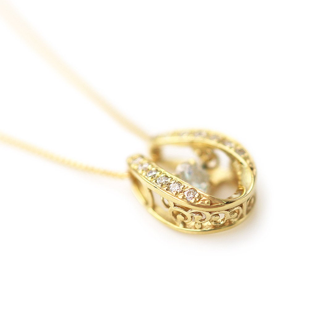 K18YG 馬蹄（ホースシュー）ダンシングストーン ダイヤモンドネックレス_14