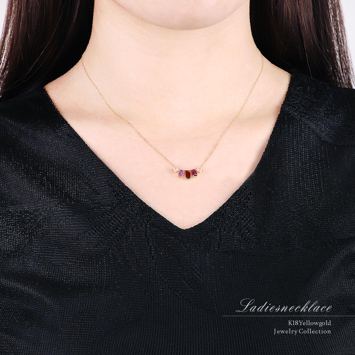 K18YG マルチストーン ネックレス_05