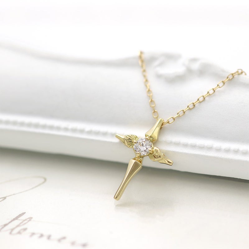 K18 心葉 ダイヤモンド 0.1ct 葵×クロスネックレス_05