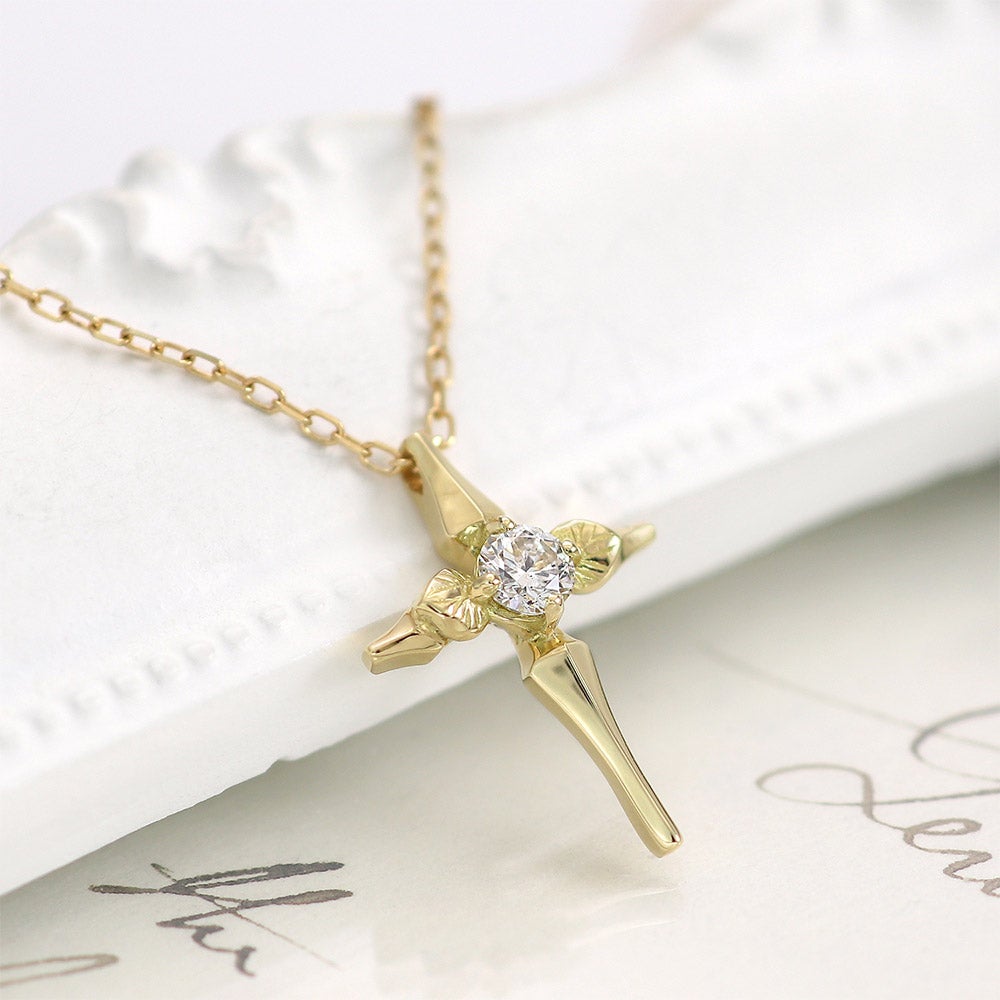 K18 心葉 ダイヤモンド 0.1ct 葵×クロスネックレス_14