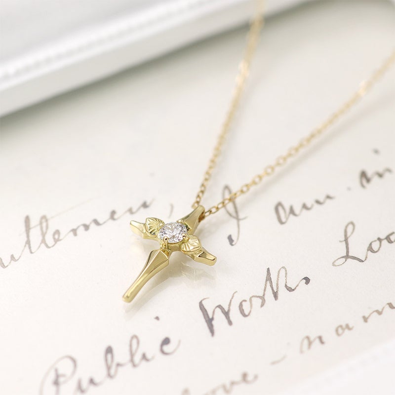K18 心葉 ダイヤモンド 0.1ct 葵×クロスネックレス_15