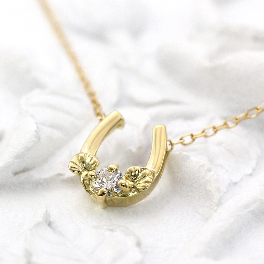 18K 心葉 ダイヤモンド0.1ct 葵×馬蹄ネックレス
