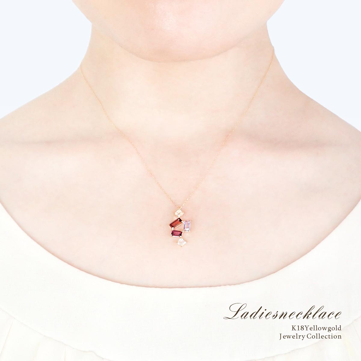 K18YG マルチストーン ネックレス_05