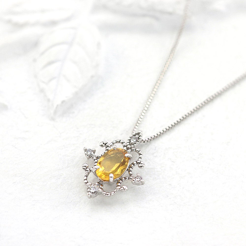 K18WG シトリン＆ダイヤモンド ネックレス 11月の誕生石_02