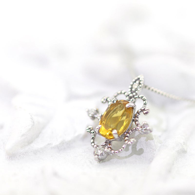 K18WG シトリン＆ダイヤモンド ネックレス 11月の誕生石_04