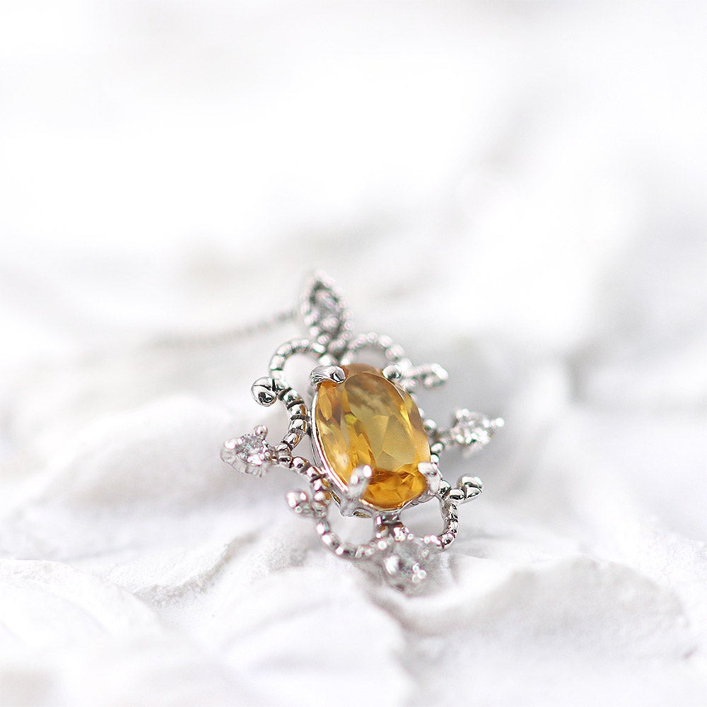 K18WG シトリン＆ダイヤモンド ネックレス 11月の誕生石_09