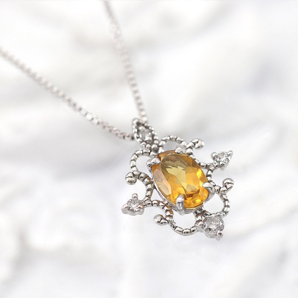 K18WG シトリン＆ダイヤモンド ネックレス 11月の誕生石_11