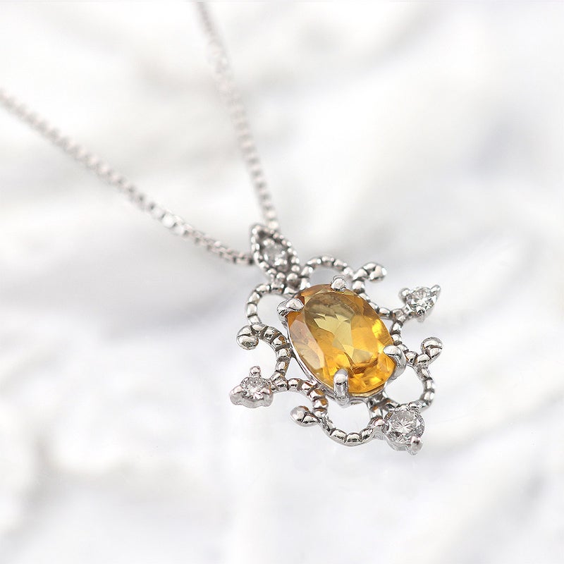 K18WG シトリン＆ダイヤモンド ネックレス 11月の誕生石_11