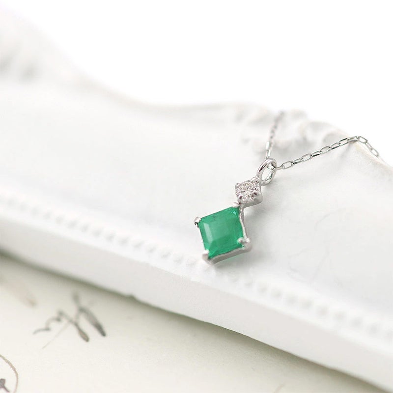 Pt900 ダイヤモンド＆エメラルド ネックレス_15