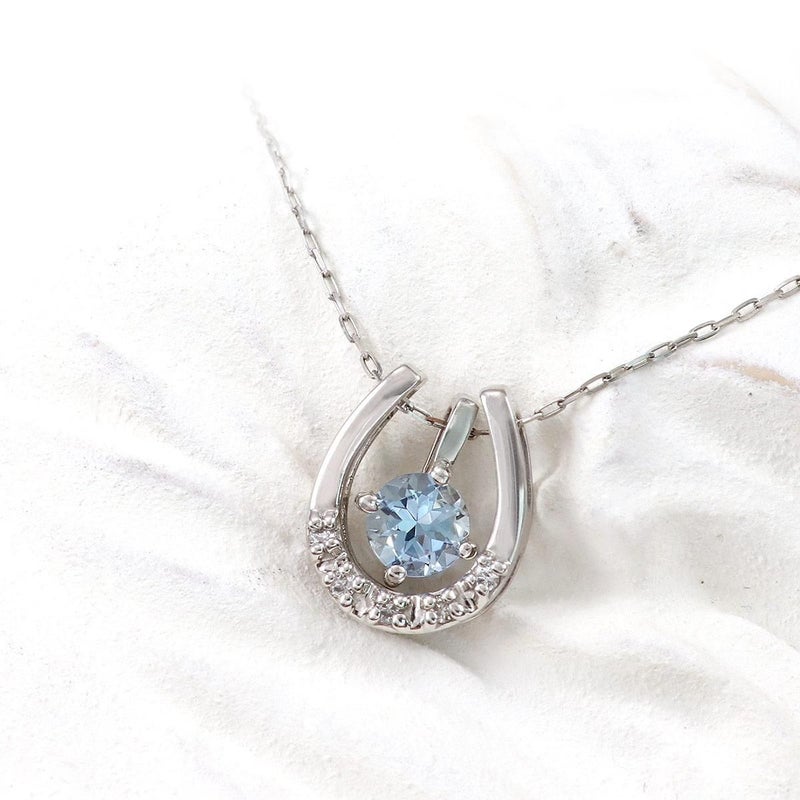 Pt900 ダイヤモンド＆アクアマリン 馬蹄（ホースシュー）ネックレス_02