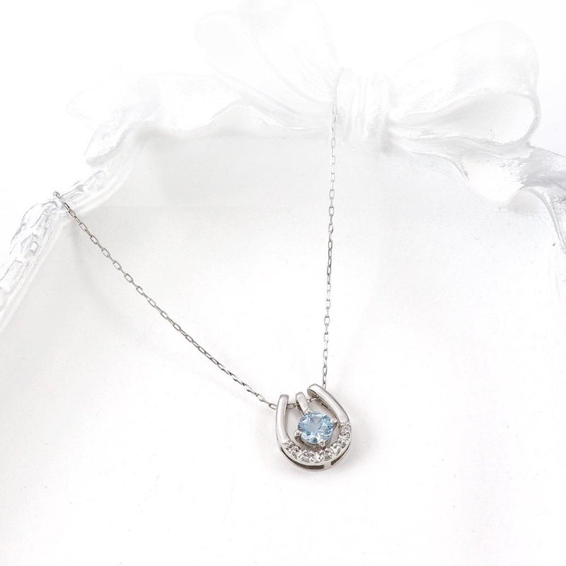 Pt900 ダイヤモンド＆アクアマリン 馬蹄（ホースシュー）ネックレス_03