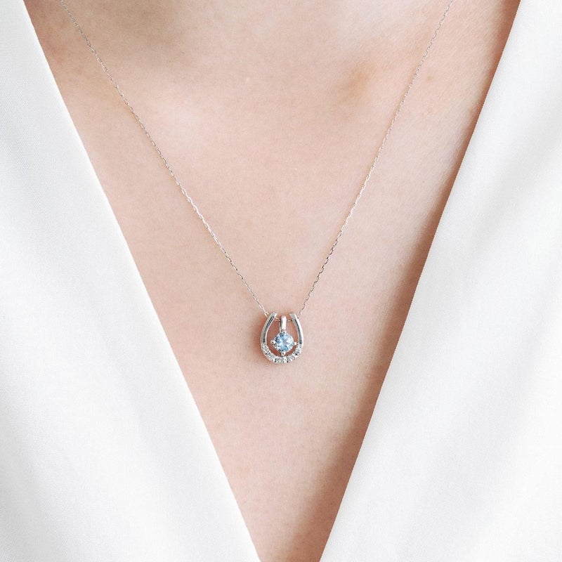 Pt900 ダイヤモンド＆アクアマリン 馬蹄（ホースシュー）ネックレス_04