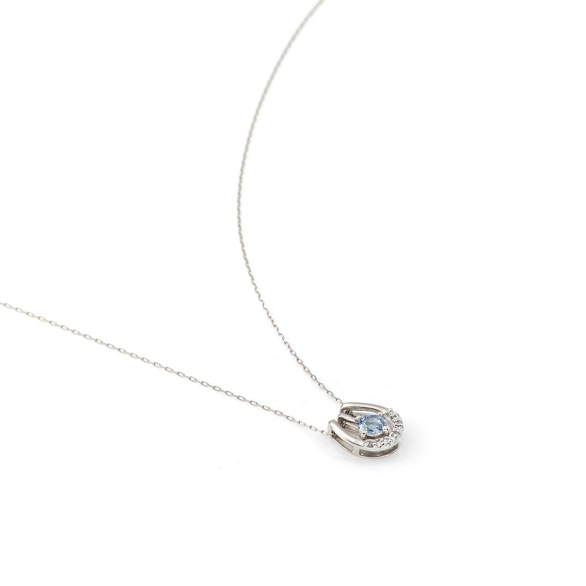 Pt900 ダイヤモンド＆アクアマリン 馬蹄（ホースシュー）ネックレス_09