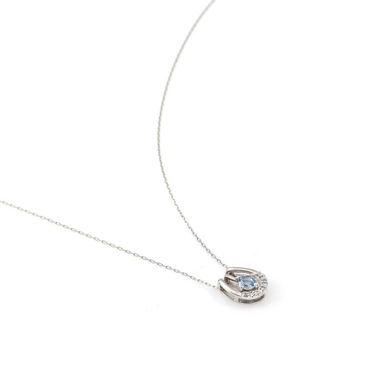 Pt900 ダイヤモンド＆アクアマリン 馬蹄（ホースシュー）ネックレス_09