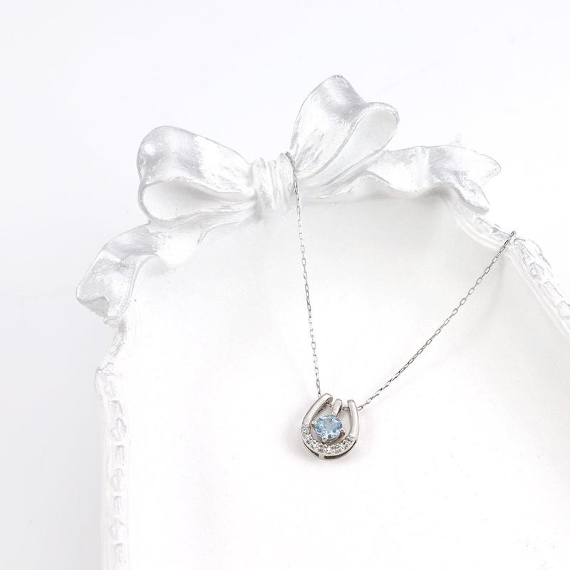 Pt900 ダイヤモンド＆アクアマリン 馬蹄（ホースシュー）ネックレス_10