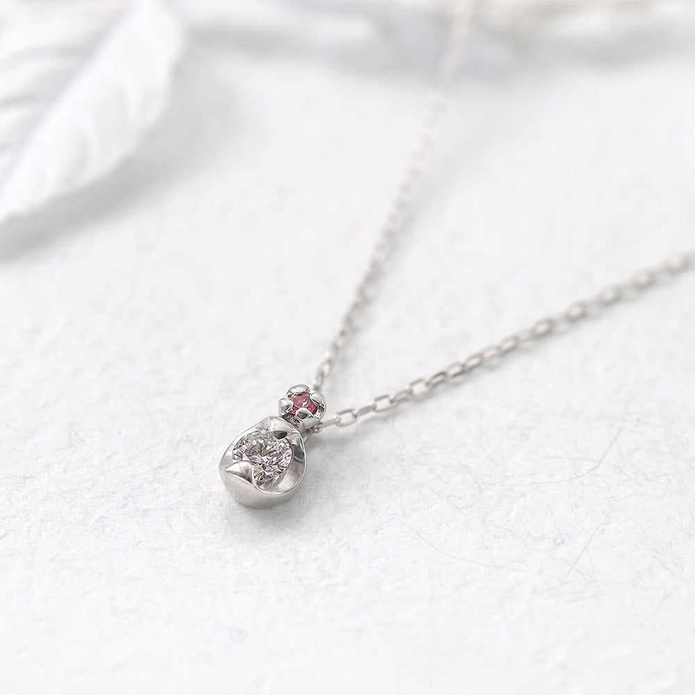 Pt950 ダイヤモンド＆ピンクトルマリン ネックレス 10月誕生石_02