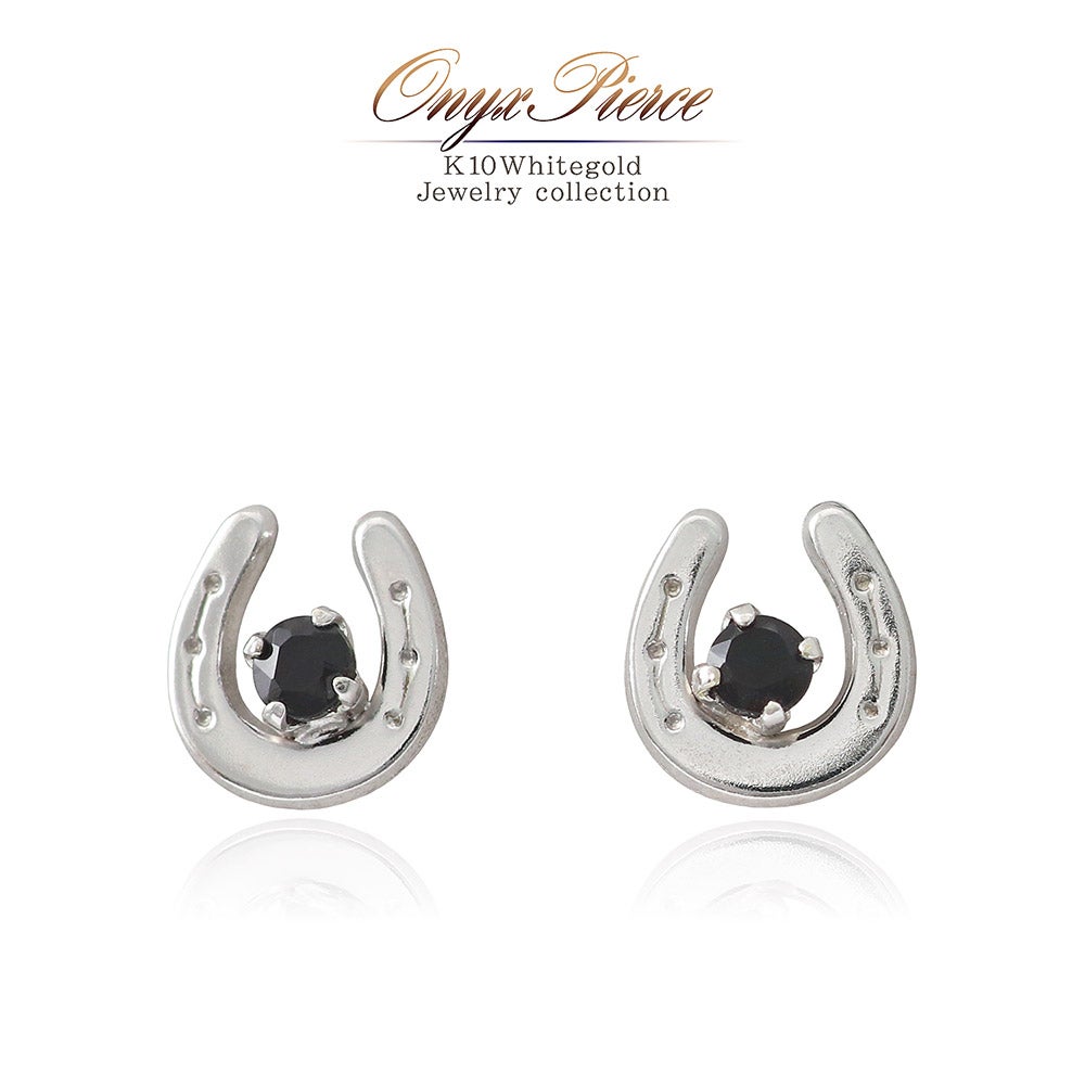 K10WG オニキス 馬蹄（ホースシュー）ピアス_01