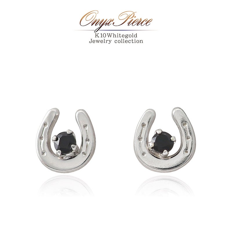 K10WG オニキス 馬蹄（ホースシュー）ピアス_01