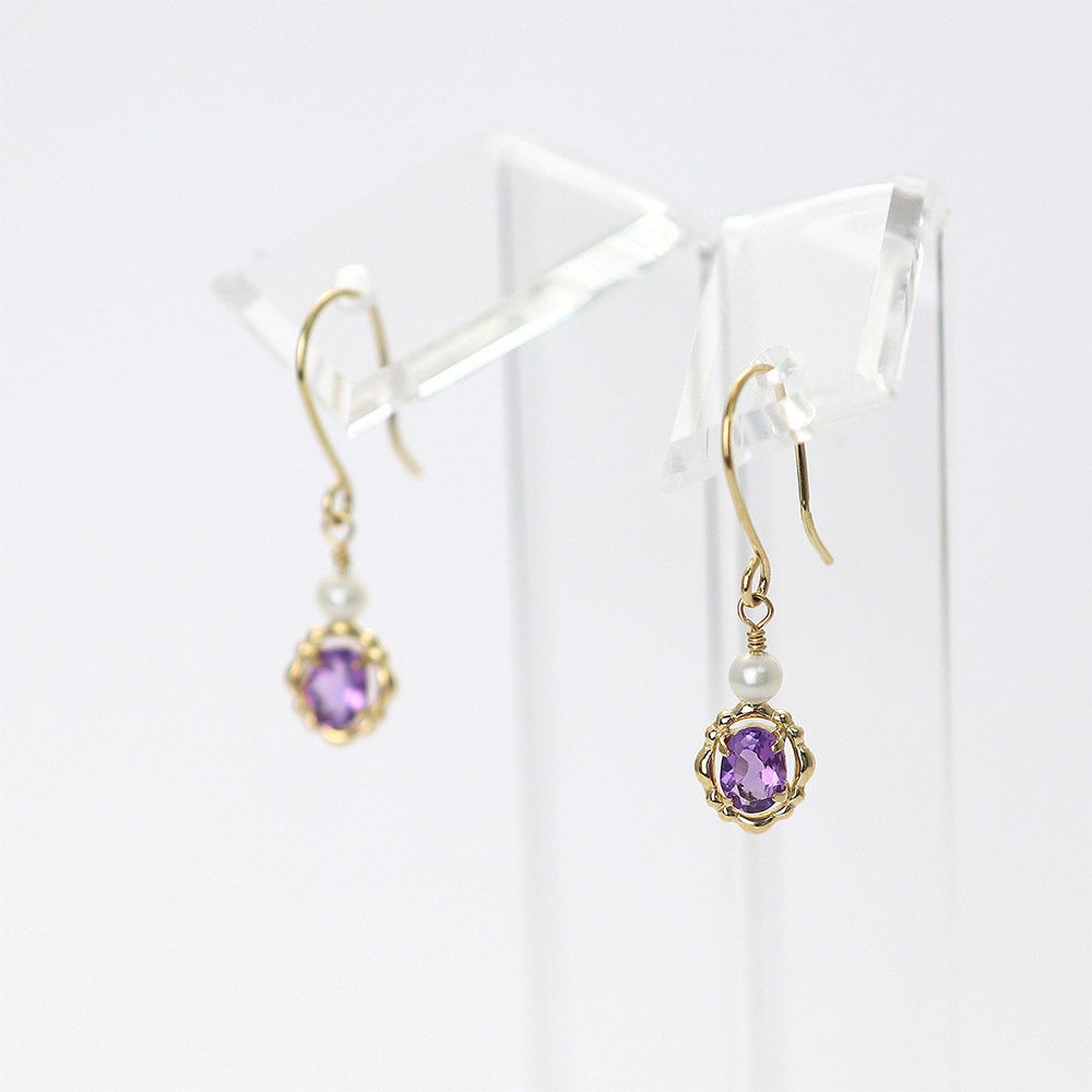 K10YG アメジスト＆淡水真珠 ピアス_10