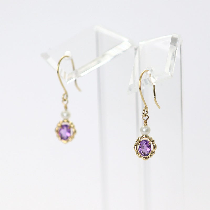 K10YG アメジスト＆淡水真珠 ピアス_10