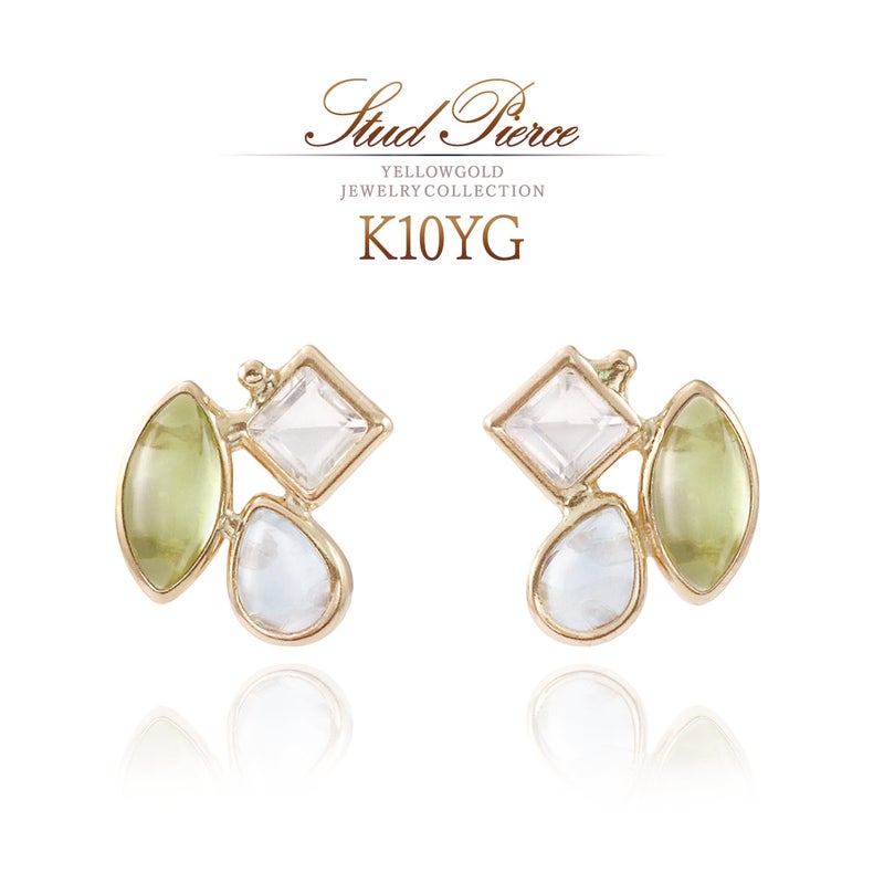 K10YG ペリドット&スカイブルートパーズ＆ブルームーンストーン ピアス_01