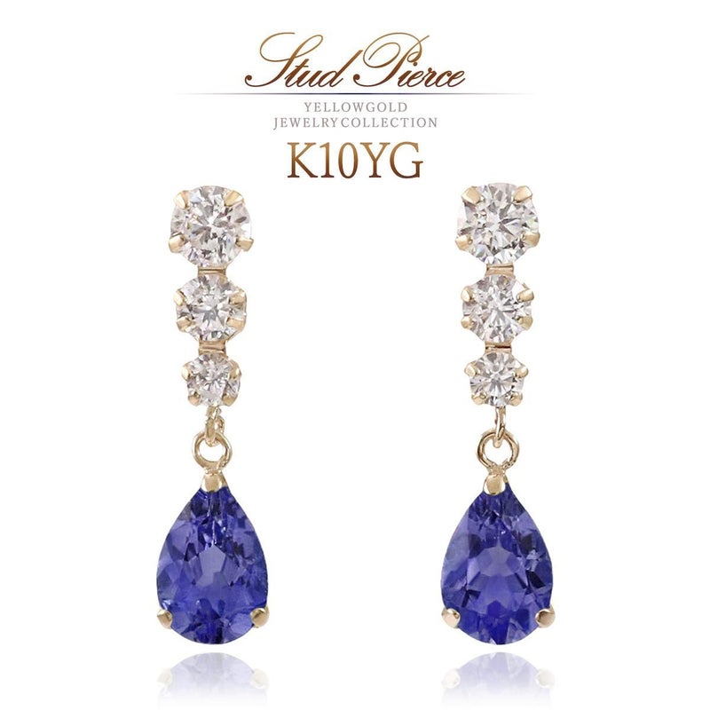 K10YG キュービックジルコニア＆アイオライトピアス_01